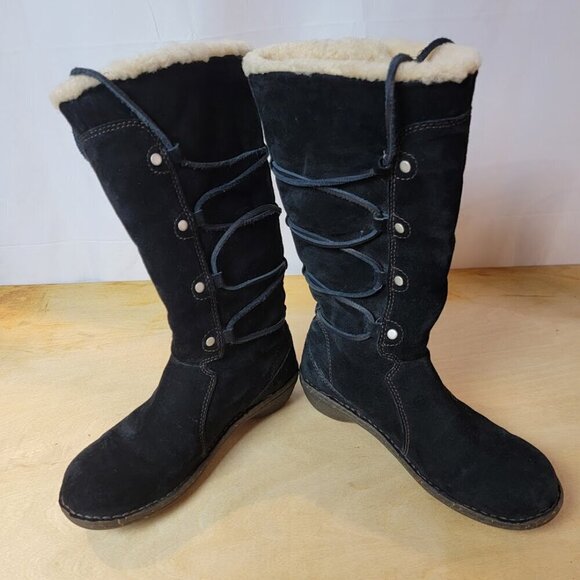 UGG SURFCAT 5158 Size 7 Leather Sheepskin Black Mid-Calf Lace Up Snow Boots - Picture 2 of 10